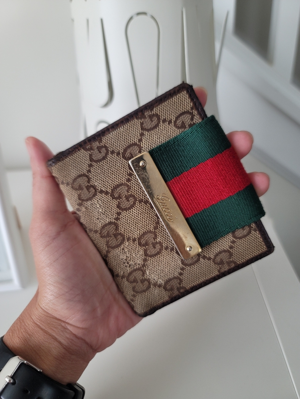 Gucci Beige/Ebony Mini Web Wallet